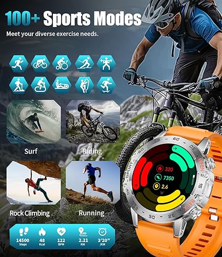 Miniatura 5 de SUNKTA Military Smart Watch for Men(Answer/Dial Calls),1.43'' AMOLED/100 Sports Modes, 5ATM Waterproof Fitness Watch with Heart Rate/SpO2/pedometer
