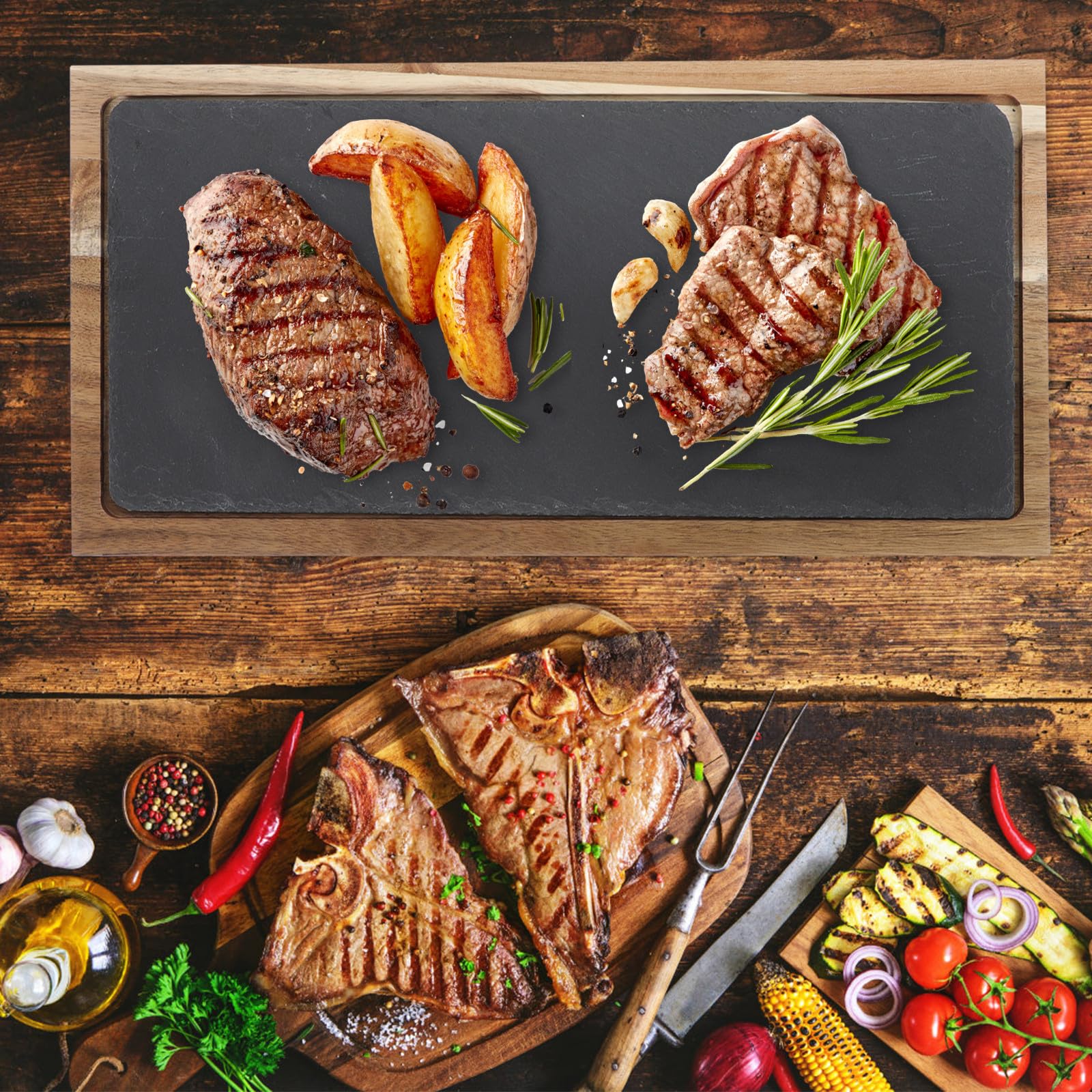 POPETPOP Plateau Rectangulaire en Bois Multifonction Facile à Nettoyer pour Assiette à Steak et Plateau à Pizza, pour Restaurant et Usage Domestique