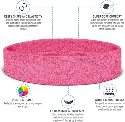 Miniatura 43 de Suddora Diadema de entrenamiento para hombres y mujeres, banda deportiva que absorbe la humedad, bandas de tela de rizo de algodón ligero para Lazo