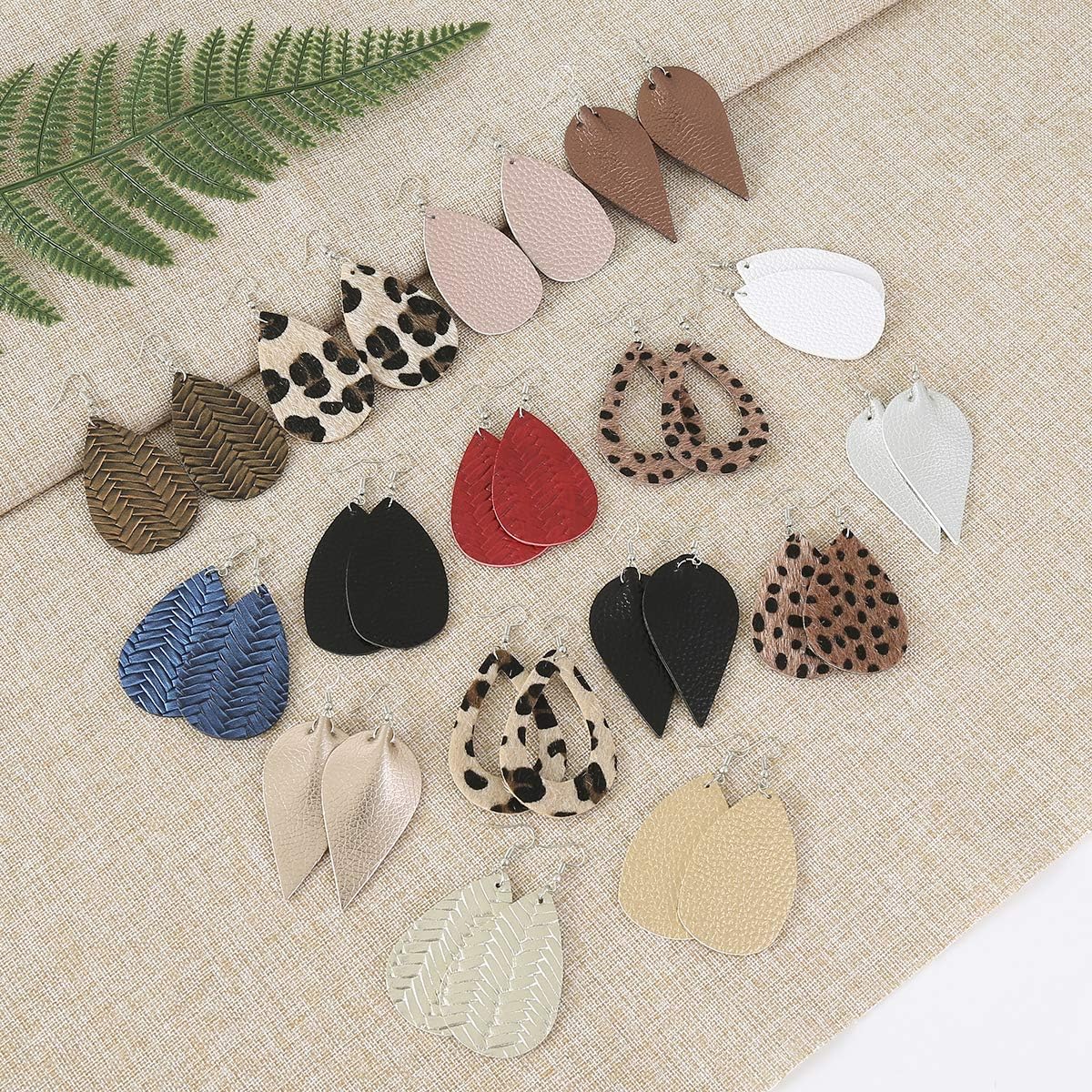 16 Pairs Leather Earrings for Women Teardrop Leaf Leopard Print Drop Earrings Lightweight Dangle Earrings Set - Image 7