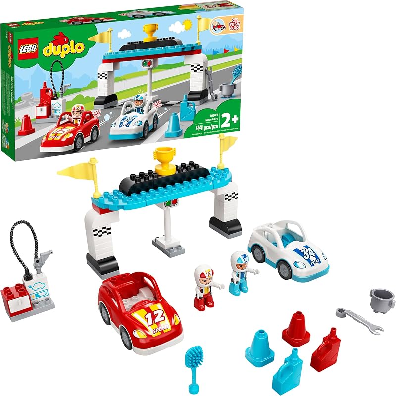 DUPLO Town Race Cars 10947 Cool Car-Race Building Toy; Imaginative, Developmental Playset for Toddlers and Kids; New 2021 (44 Pieces)