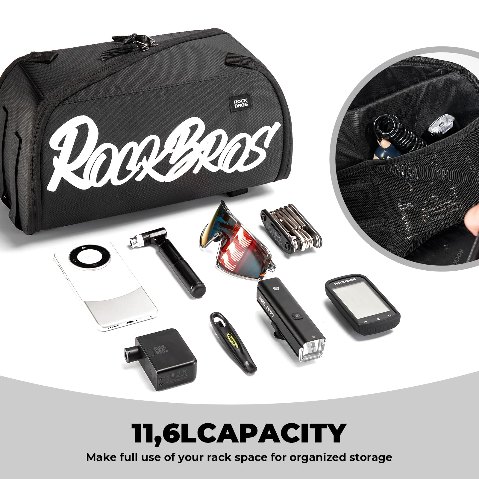 ROCKBROS Fahrrad Gepäckträger Tasche Set – Schnellspanner Gepäckträger 24–29 Zoll aus Aluminium mit Reflektor & 11,6L Gepäckträgertasche Hinten, Abnehmbarer Schultergurt, für Pendeln & Radtouren