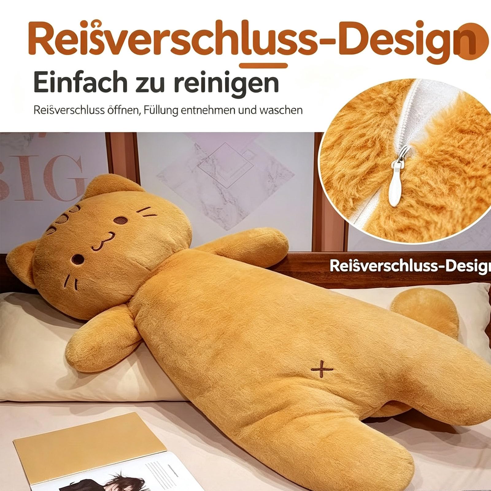 champracer Langes Katzen Plüschkissen, großes Kätzchen Körperkissen aus weichem Plüsch, zum Kuscheln und Entspannen, Geschenk für Kinder & Erwachsene zu Geburtstag und Weihnachten (90cm)