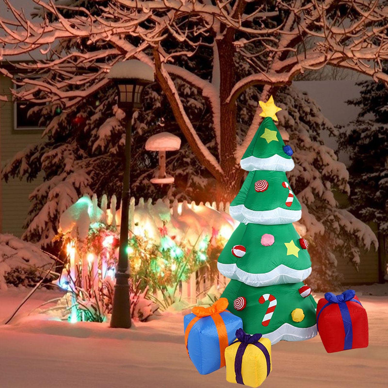 Weihnachtsbaum Aufblasbar mit Licht Gartendekoration Polyester Baum Beleuchtet Ornaments Outdoor für Fest Park Heimdekoration 2.1m