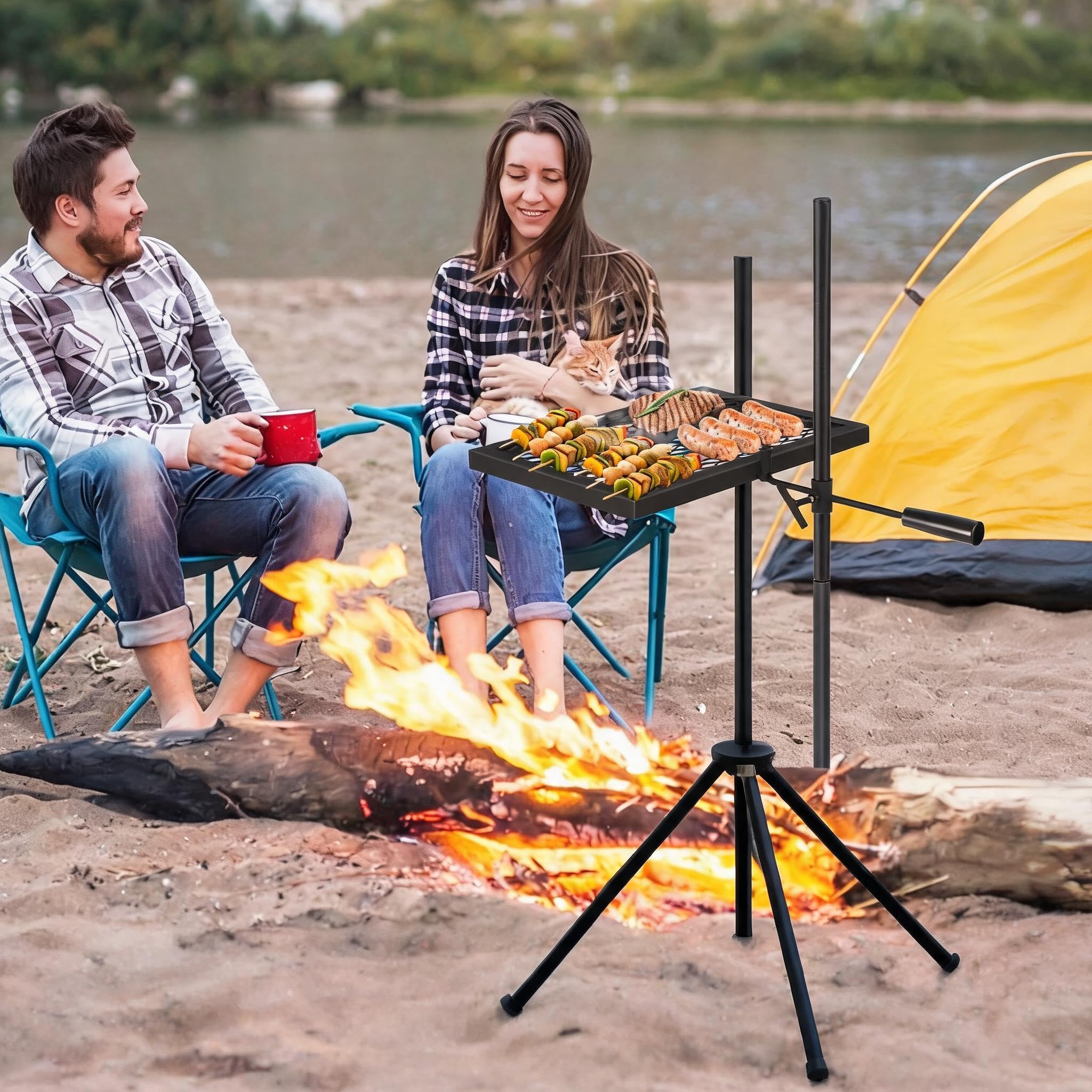 Djioyer 16.7*12.6 Campfire Grill & Griddle 360° Swivel Folding Fire Pit Cooking Grate With 600°F Protective Coating Portable Bbq Grill For Picnics Outdoor Camping Garden Backyard Hiking Includes Carry Bag