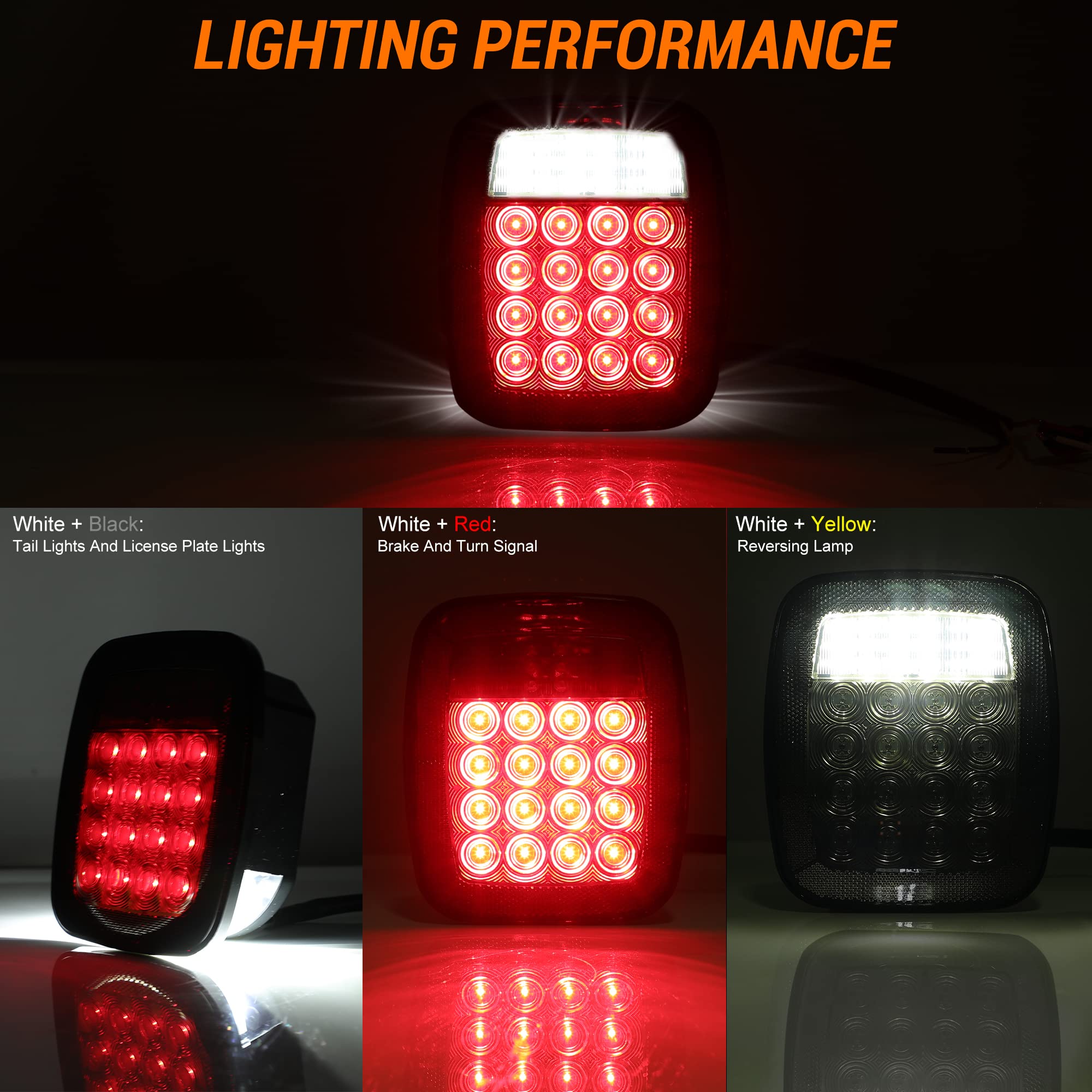 Buy CMVT Auto Universal 38LED Brake Tail Lights, Smoked Square