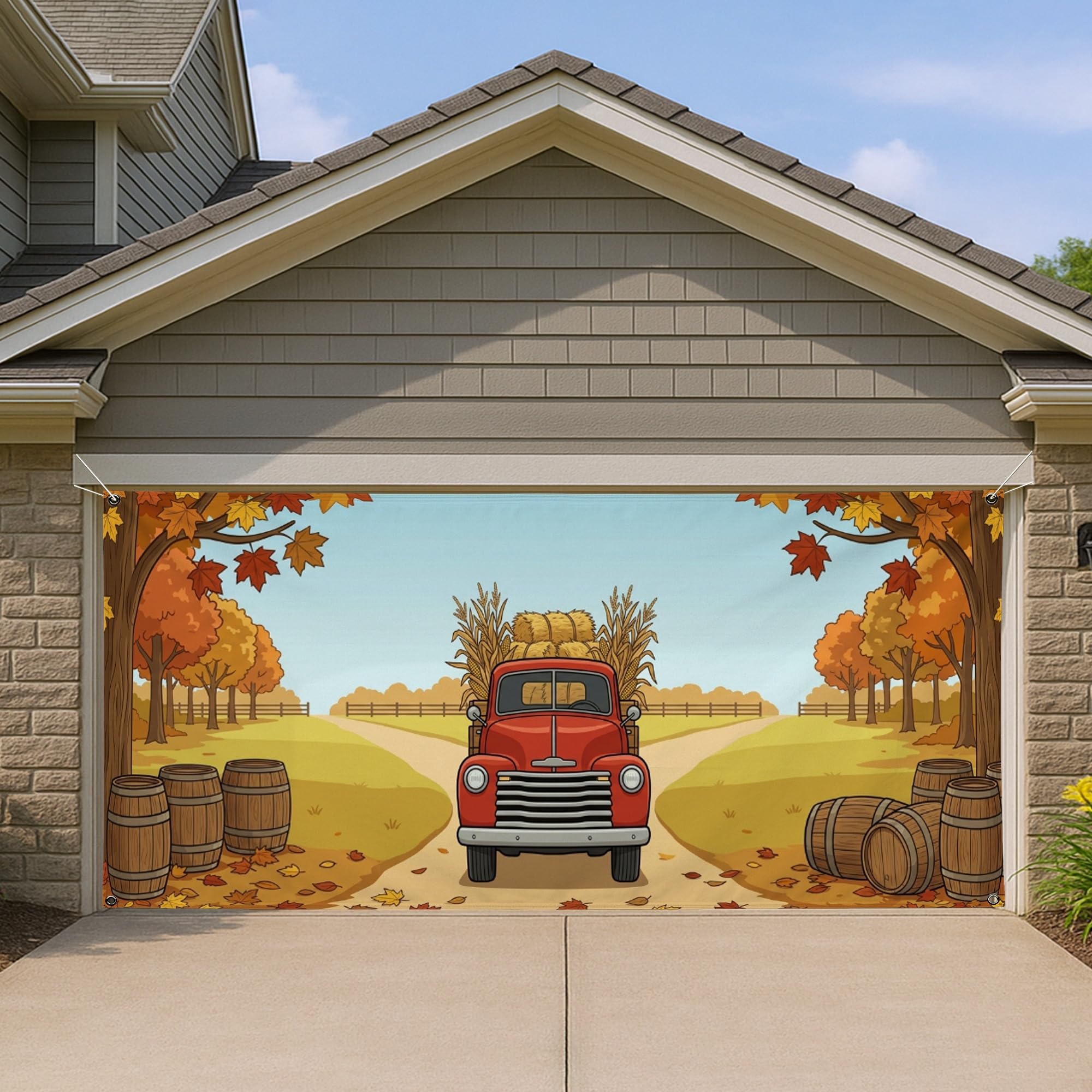 Housse de porte de garage de ferme d'automne vintage 397x180 cm