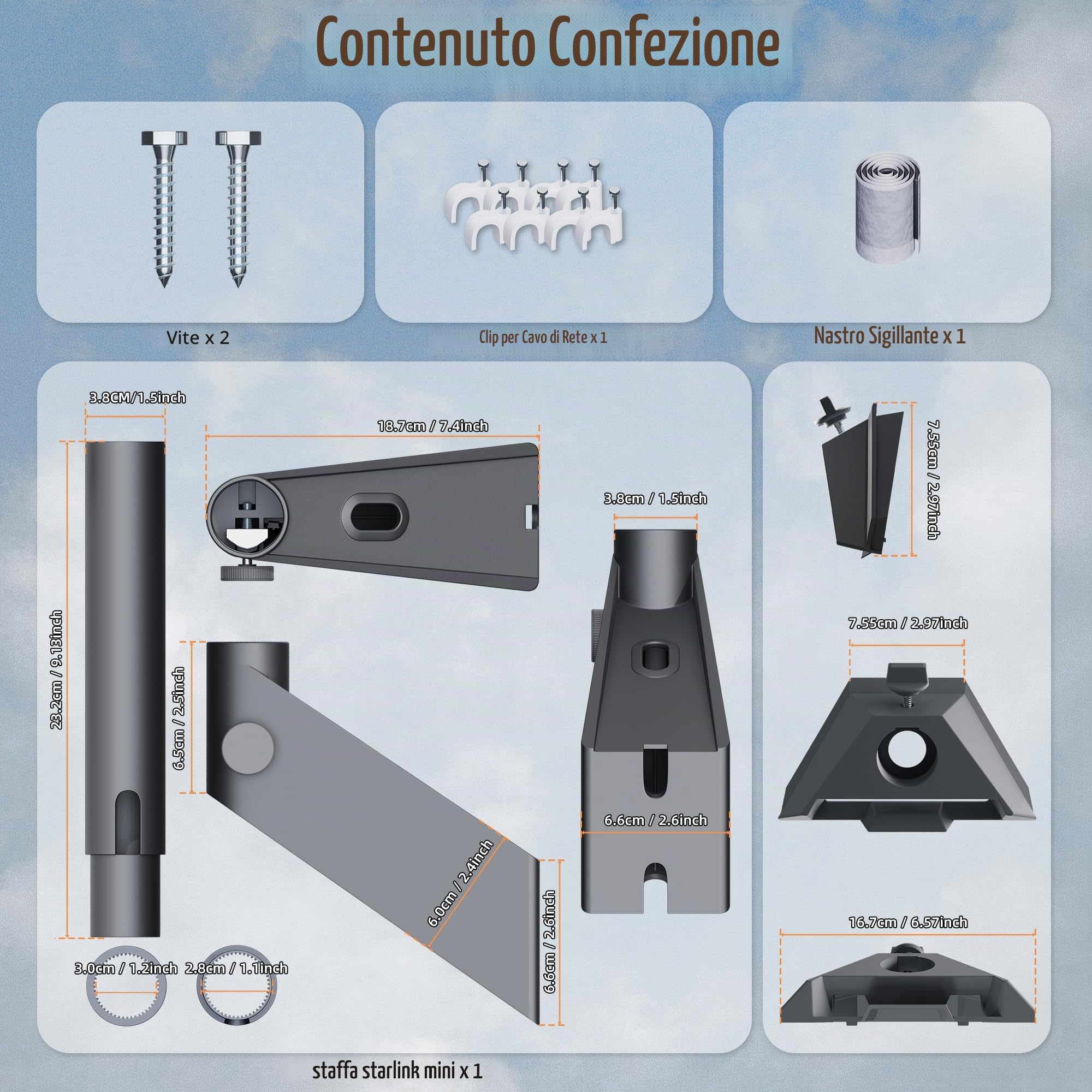 Joinfworld staffa Gen 3,360 ° regolabile V3 montaggio a parete kit completo, supporto gen 3,per Standard 4/4X/Gen 3/Mini/V2 Internet Kit Satellite (C)