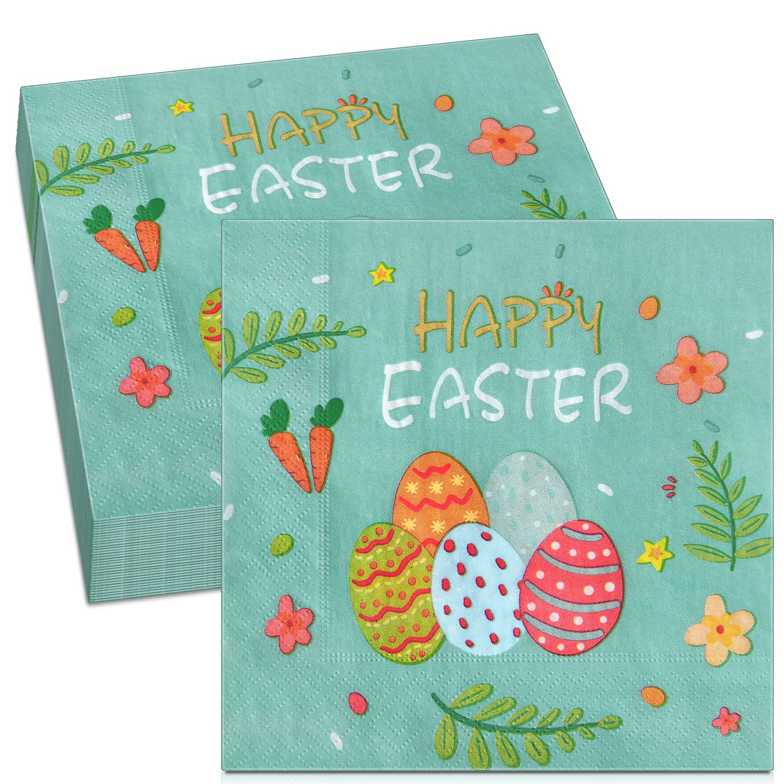40 Serviettes Papier Pâques - Motif Œufs Colorés - 33x33cm - Pour Fête Et Décoration De Table