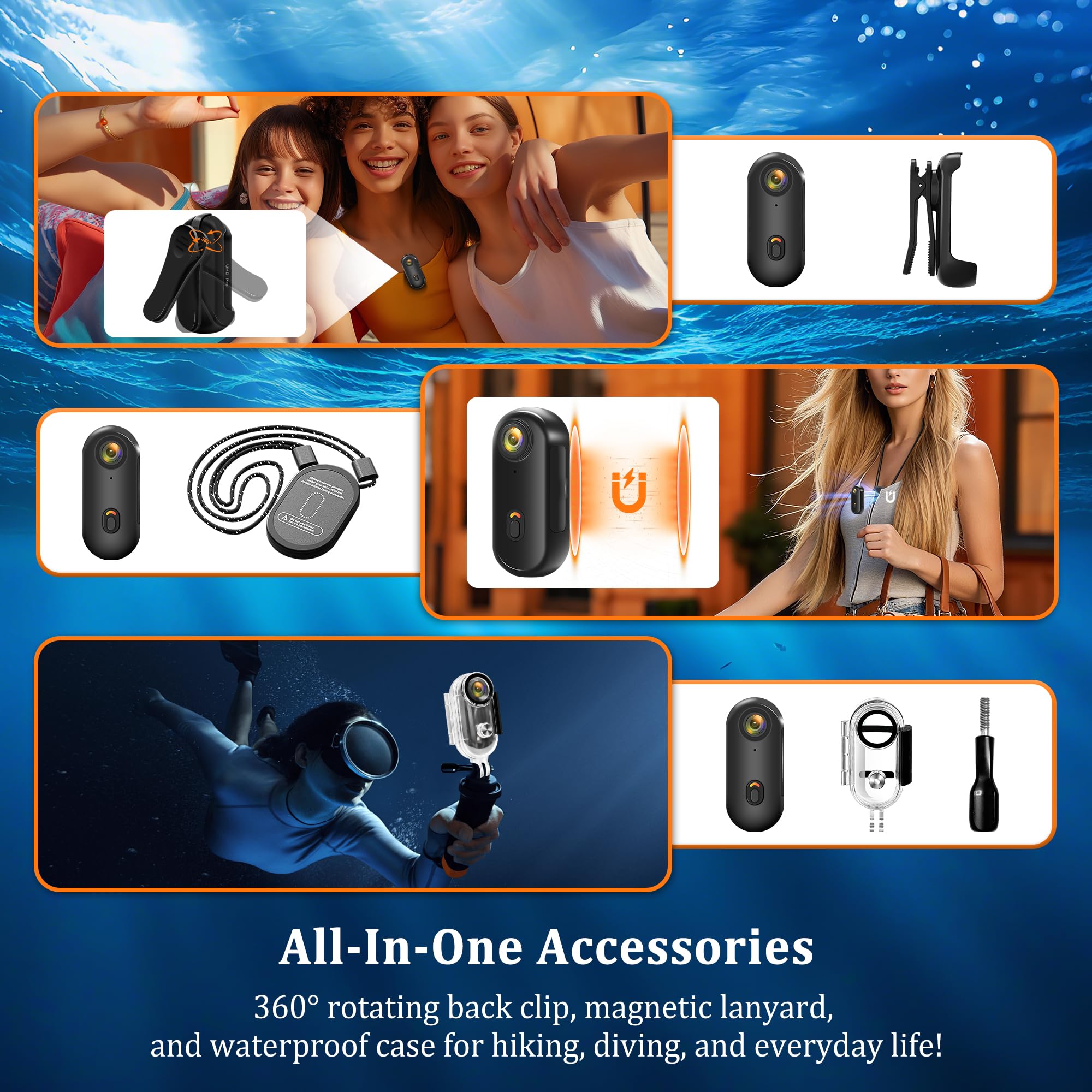 Action Camera 4K, dimensioni pollice, con custodia impermeabile per