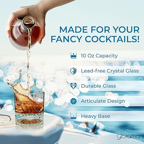 Miniatura 2 de GLORAMA Vasos de whisky de alta calidad a la antigua con fondo pesado, vasos de bar vintage para un cóctel, bourbon o escocés, vidrio de cristal