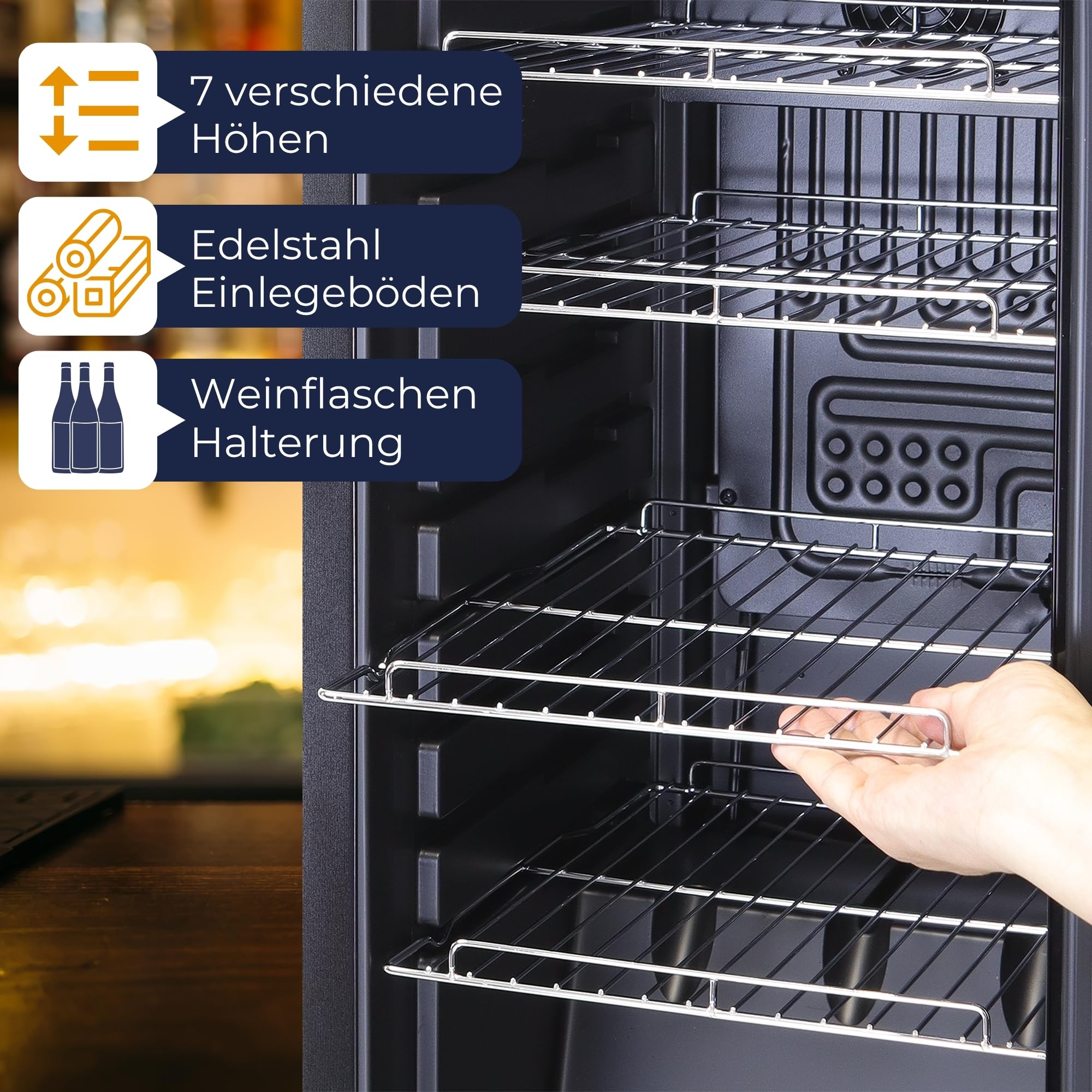 Sommertal Frigorifero GK60 – Frigorífico silencioso para bebidas con LED, pantalla táctil y candado, pequeño refrigerador para botellas, negro, 60 l