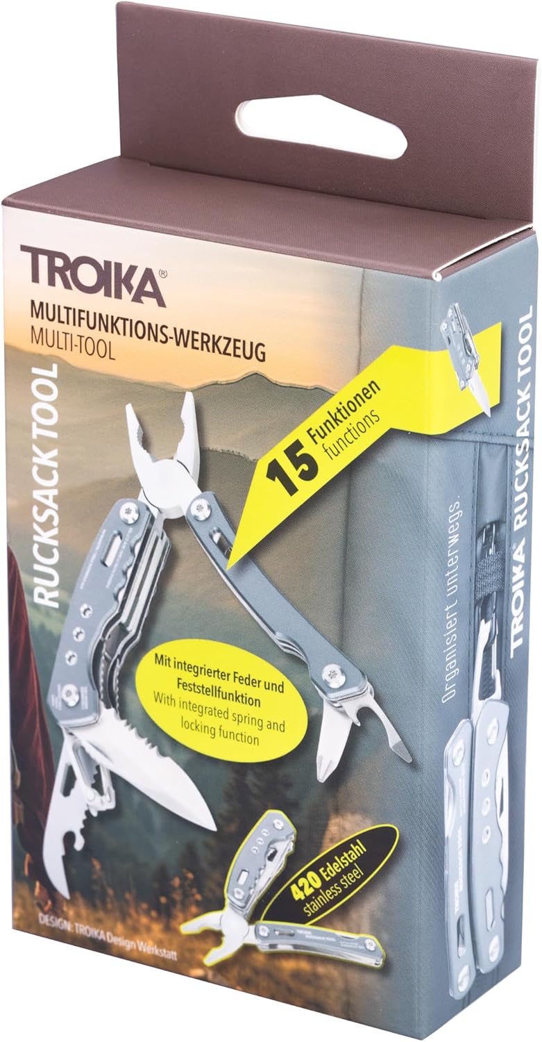 Multifunctional Tool Backpack Tool with 15 Functions - Backpack Tool - Integrated Spring and Locking Function - Carabiner - 420 Stainless Steel