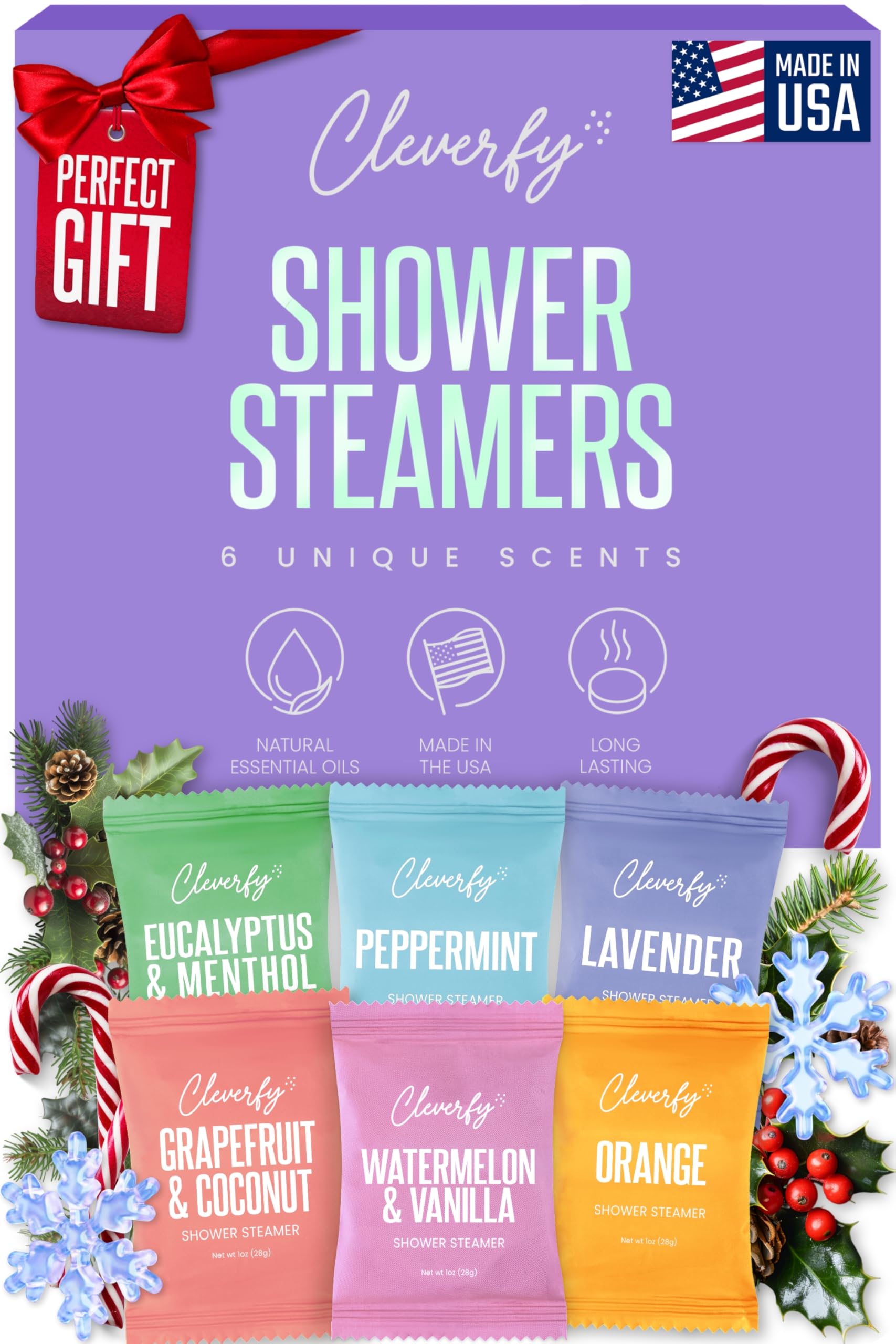 Cleverfy Shower Bombs Aromatherapy - Gift Set of [6] Shower Steamers - With Essential Oils For Home Spa. Shower Melts a.k.a. Vaporizing Shower Tablets are Perfect for Sinus Relief