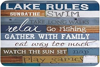 18x30 inch Blue Lake Rules Farm Vintage Plankbathroom Shower Mat Doormat Non Slip,Floor Rug Absorbent Carpets Floor Home Decor for Kitchen Bedroom