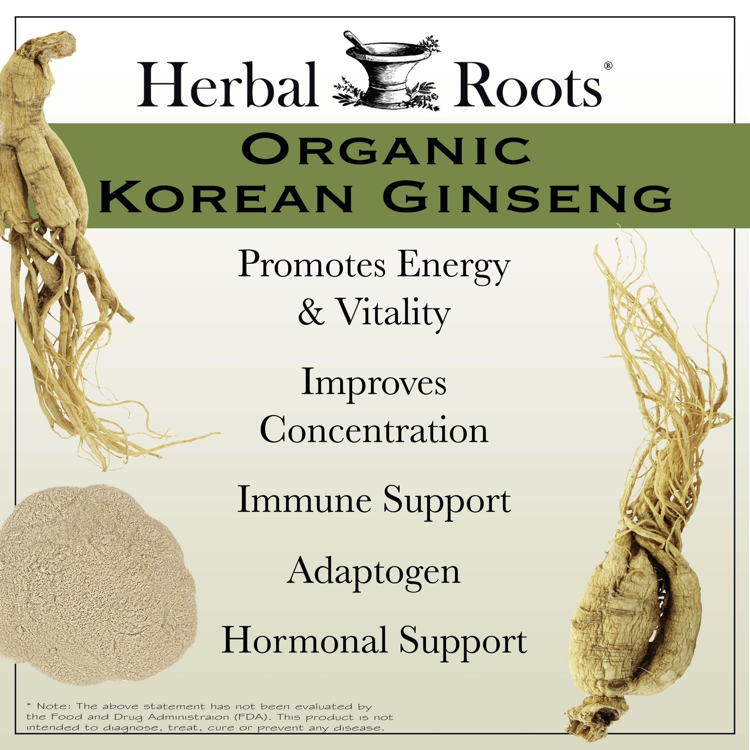 Herbal Roots Panax Ginseng | Organic Korean Ginseng Root Powder | 1000mg | High Ginsenosides for Energy & Performance | 60 Vegan Capsules — Amazon image 3