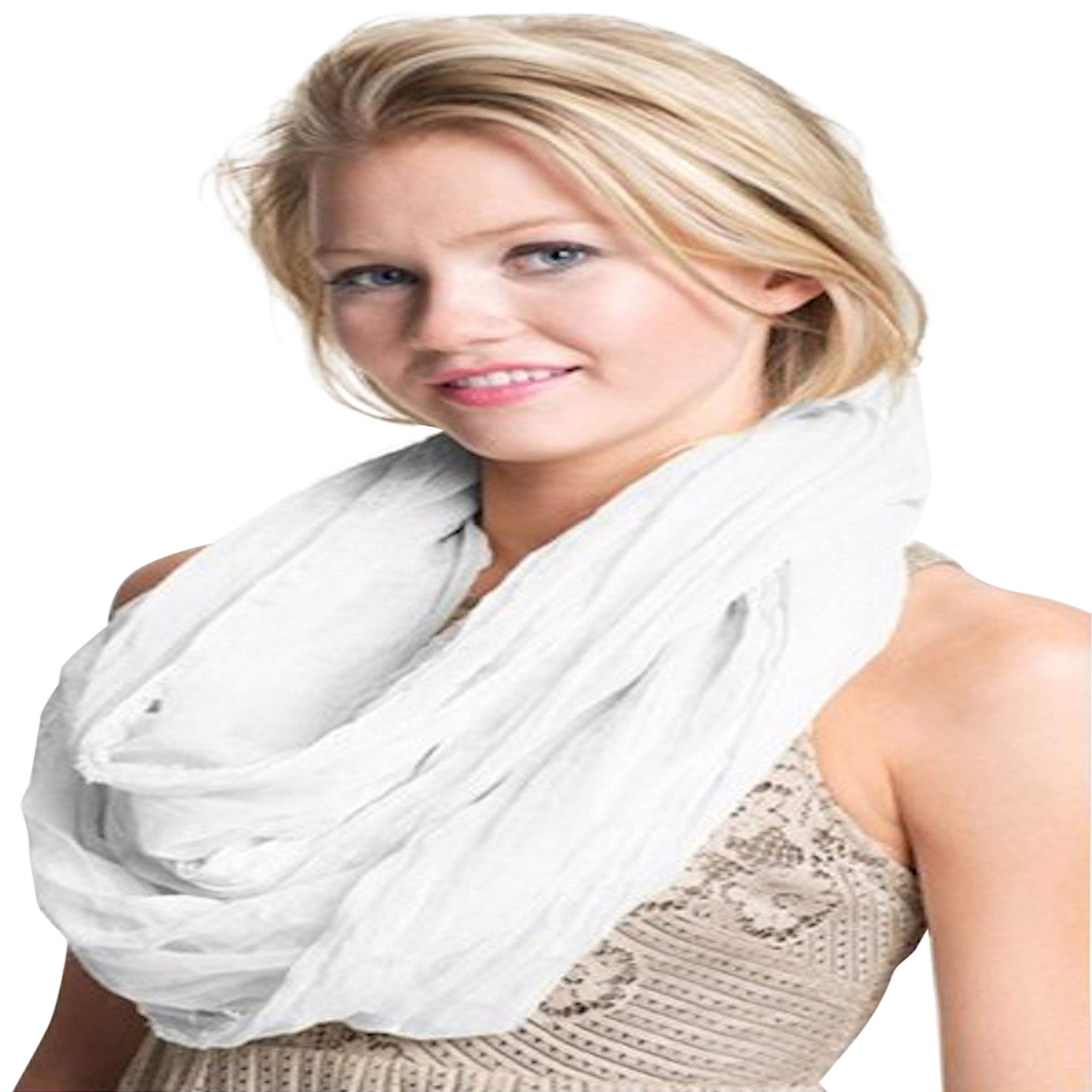 Cj Apparel Women's White Nepalese Mobius Infinity Scarf Snood Cowl Circular Tube Eternity Shawl Pashmina Hand Made In Nepal