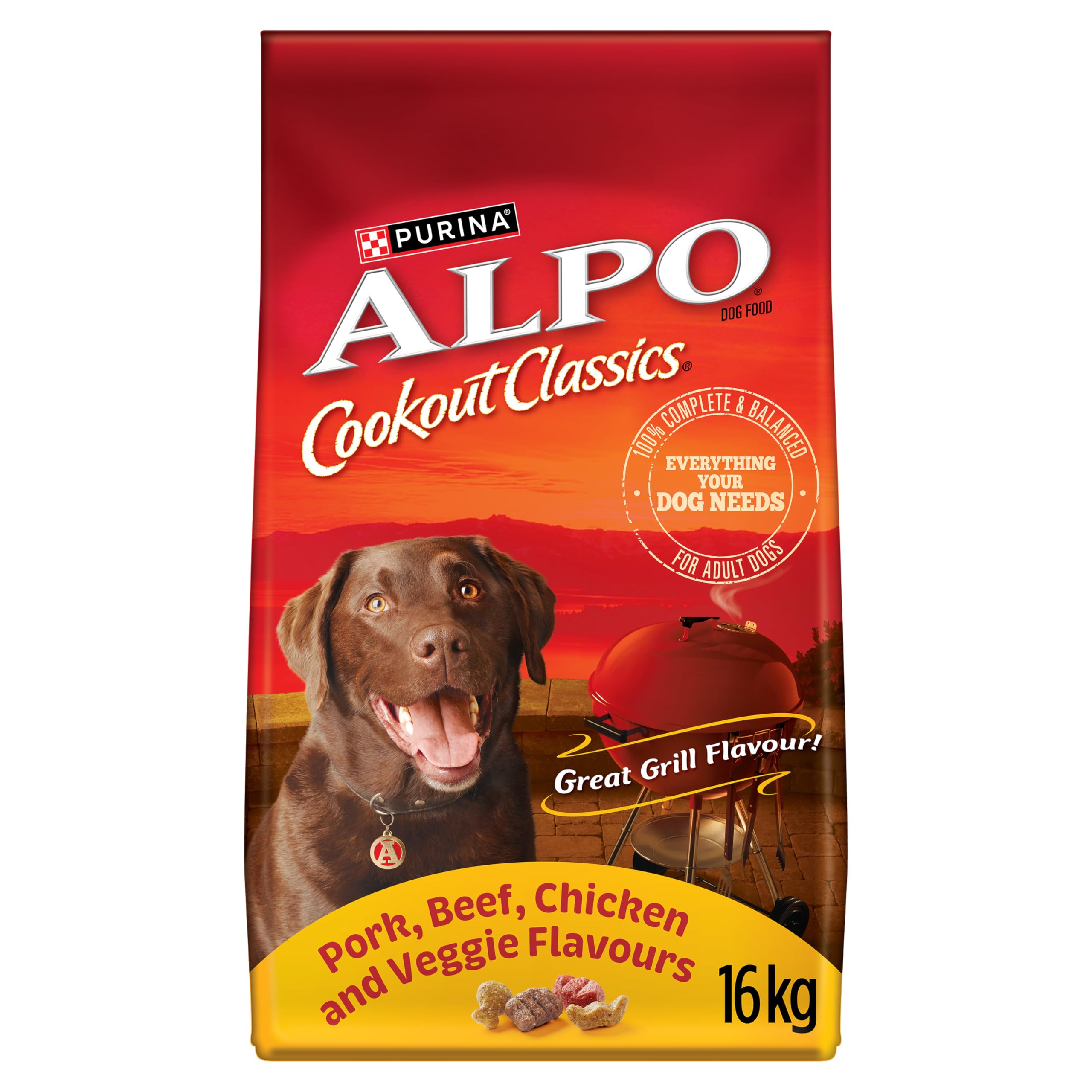 Alpo Cookout Classics Dry Dog Food, Pork, Beef, Chicken & Veggie - 16 kg Bag