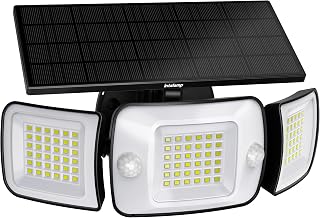 INTELAMP Solarlampen für Außen mit Bewegungsmelder LED Solarstrahler | 3 verstellbare Leuchtenköpfe,2 Sensoren 180°,Einkristall-Solarpanel LiFePO4 Akku, 1200 LM,108 LED 5730,IP65 wasserdicht