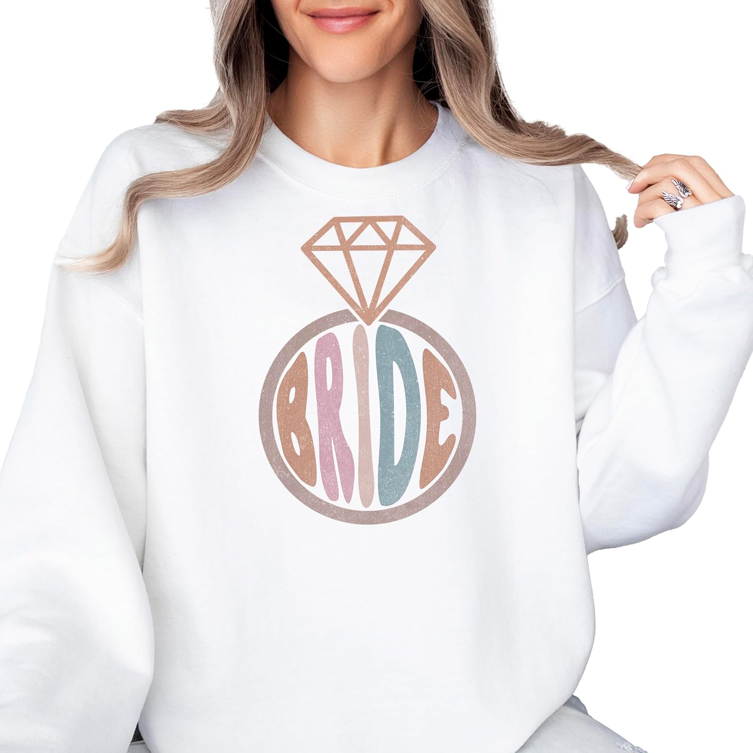 Olive Loves Apple Bride Groovy Retro Wedding Ring Sweatshirt for Bridal Shower Gift