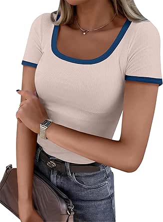 Camiseta De Manga Larga Para Mujer Aokosor - Cuello Cuadrado, Ajustada Y Elástica - Ideal Para Todo El Año