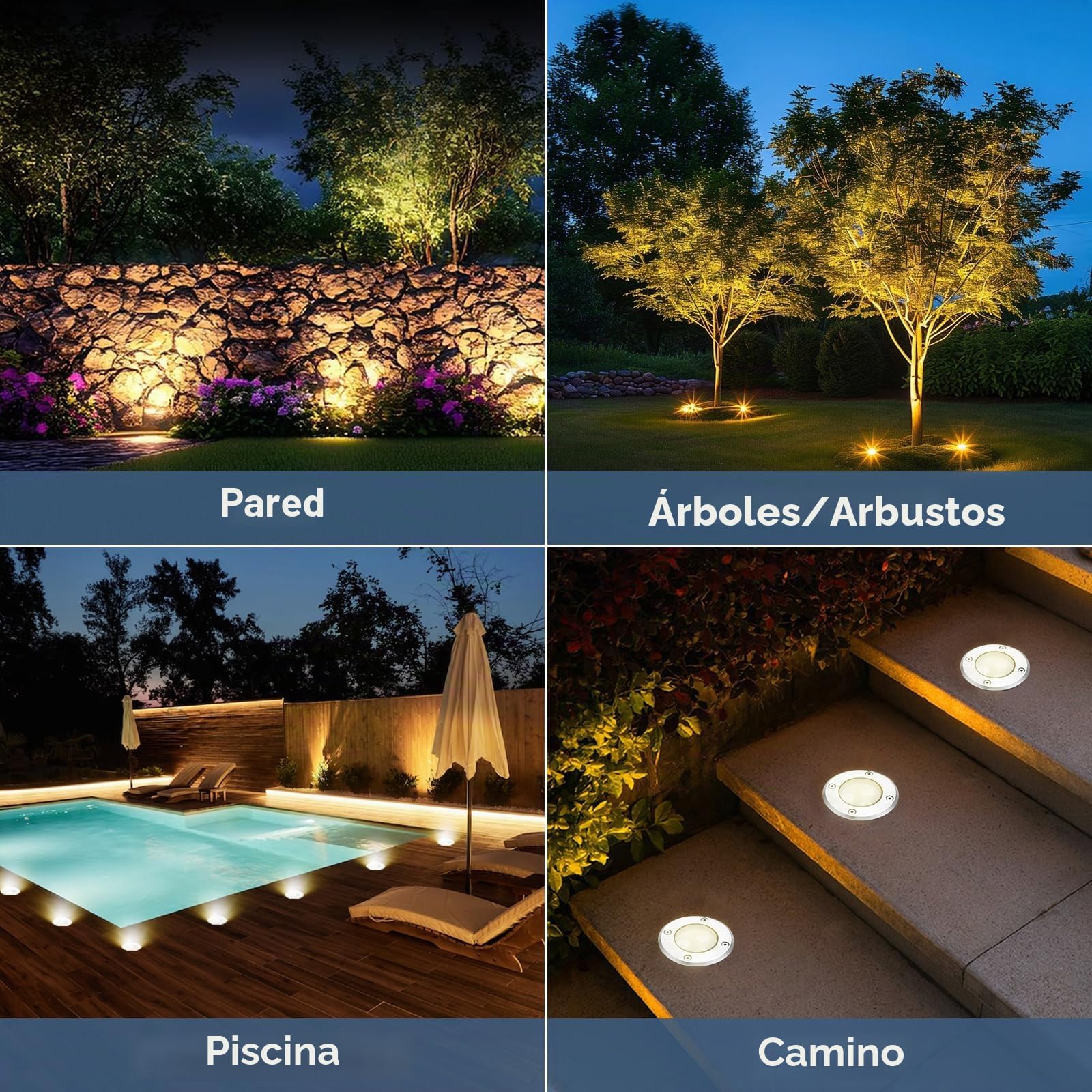 4 focos led empotrables en suelo, 3 W, 230 V CA, IP68, 270 lúmenes, para exterior (luz blanca cálida)