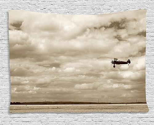 Ambesonne Tapiz vintage de avión, diseño de cielo nublado dramático aviación, impresión de composición obsoleta, colgante de pared ancho para