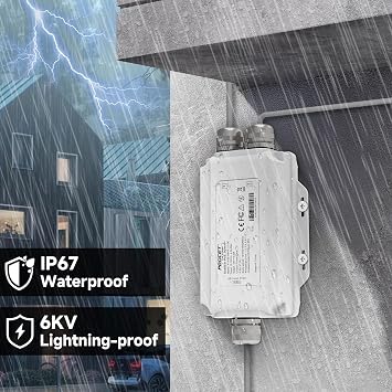 PROCET Gigabit PoE Injector 30W Outdoor IEEE802.3AT, 6KV Surge Protection, Aluminum Alloy IP67 Waterproof, Wide Temp -40F to 149F for Unifi E7, Sisco Wireless AP, PTZ AI Camera, Micro Wave Radio