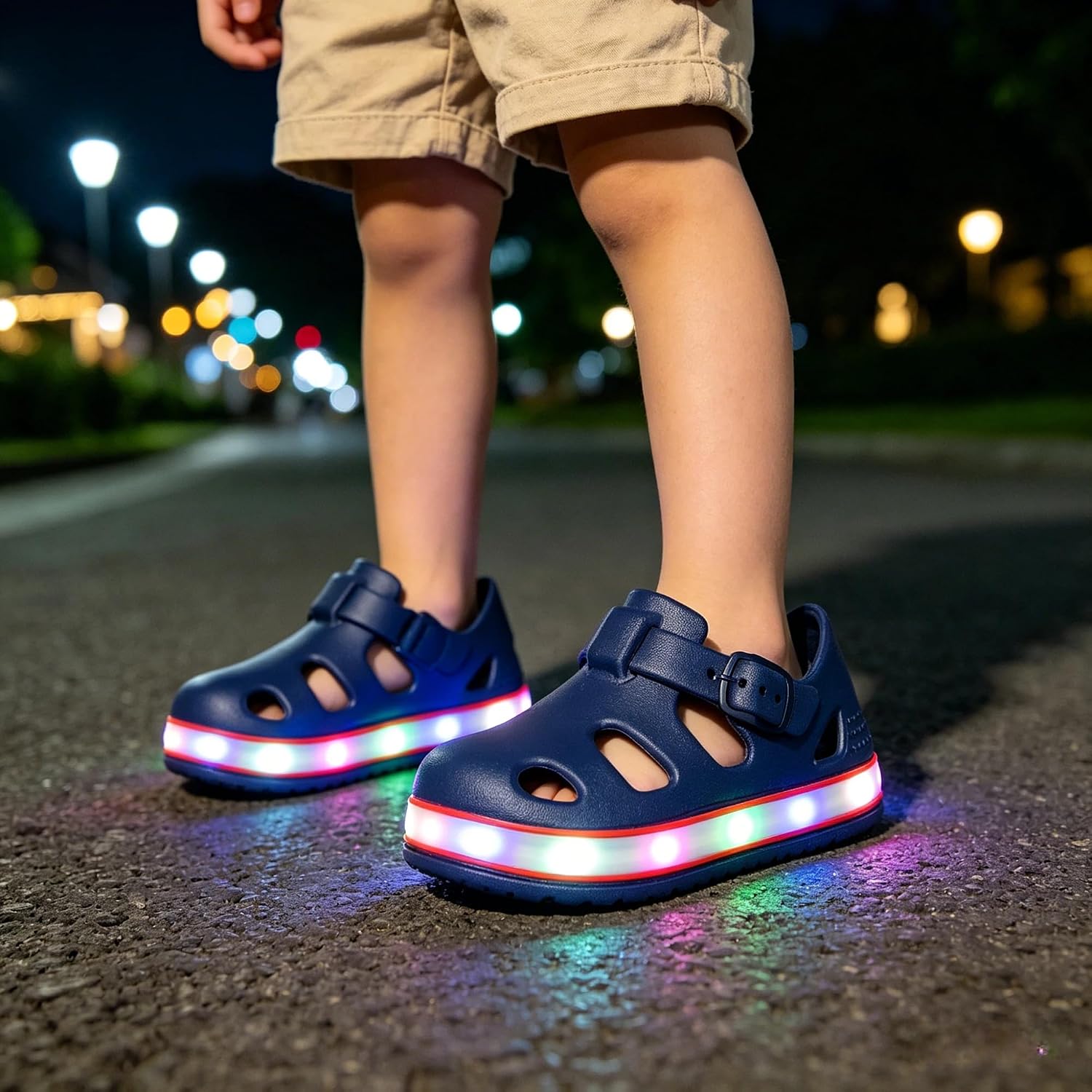 Toddler Light Up Sandals for Boys and Girls, Adjustable Closed Toe Water Shoes, Lightweight Quick-Drying EVA Non-Slip Summer Shoes