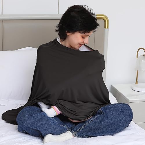 Miniatura 6 de Funda de lactancia para lactancia materna, poncho de lactancia de cobertura completa de 360, rayón suave y transpirable (rayón suave, negro)