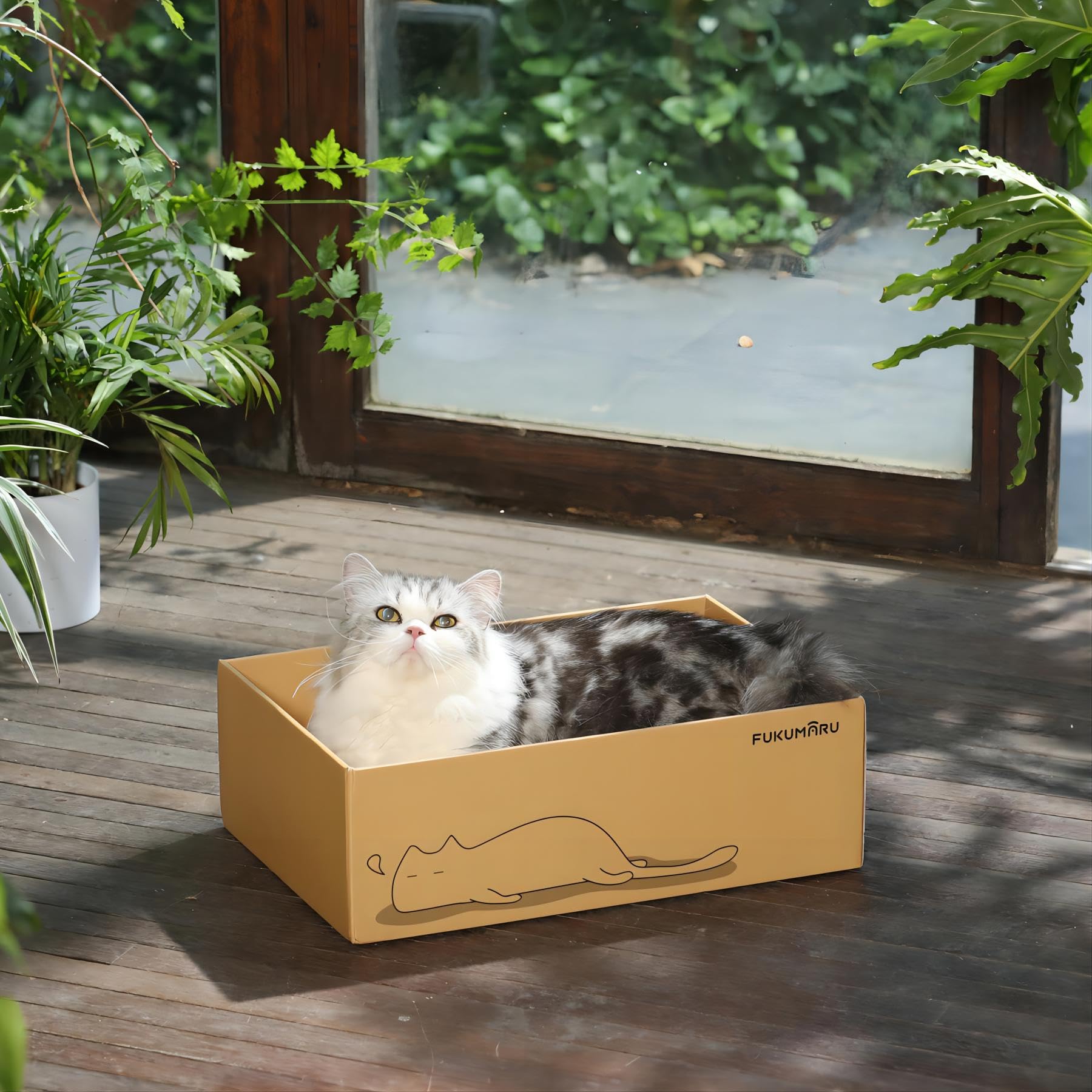 FUKUMARU Gato rascador de cartón 5 Piezas con Caja, Reversible, Cat Scratch Pad, Kitty Ondulado rascador Cama