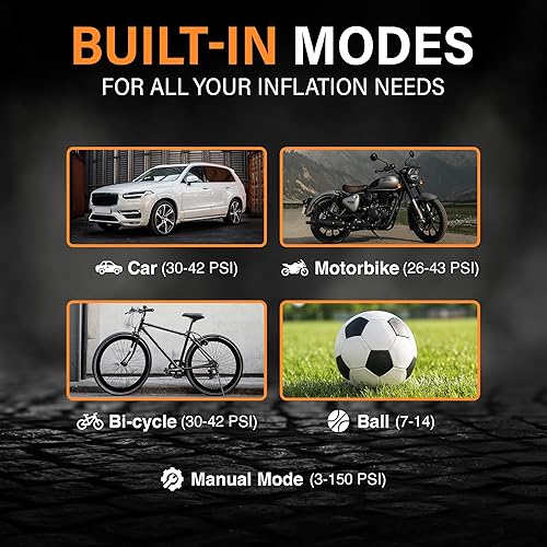 Miniatura 3 de Compresor de aire portátil para neumáticos, inflador de neumáticos portátil ideal para asistencia en carretera, uso doméstico y situaciones de