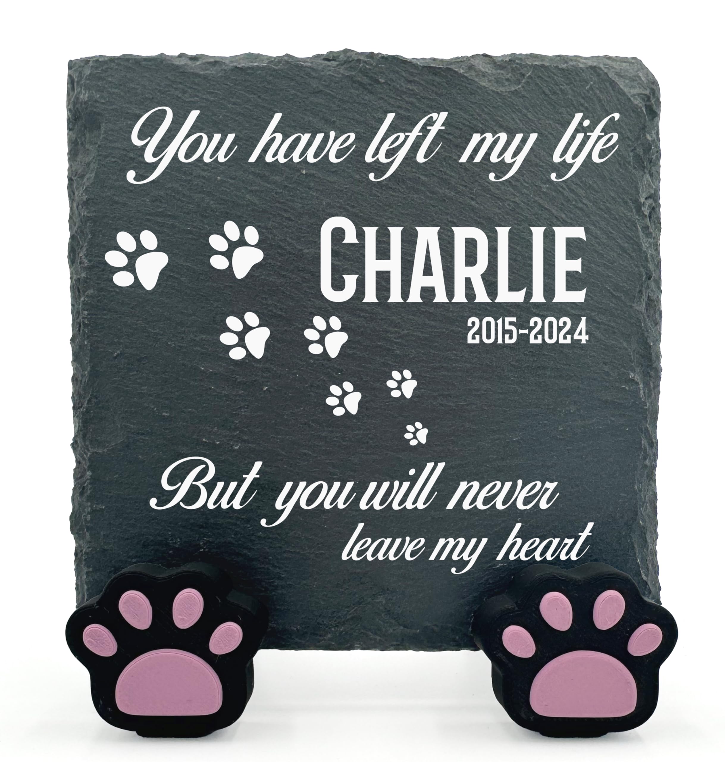 TULLUN Personalised Individual Square Memorial Small Plaque with Paw Stand For Pet Cat Dog Slate Stone Frame Grave Marker - Size 3.94" x 3.94" or 100 x 100 mm - You have left my life…