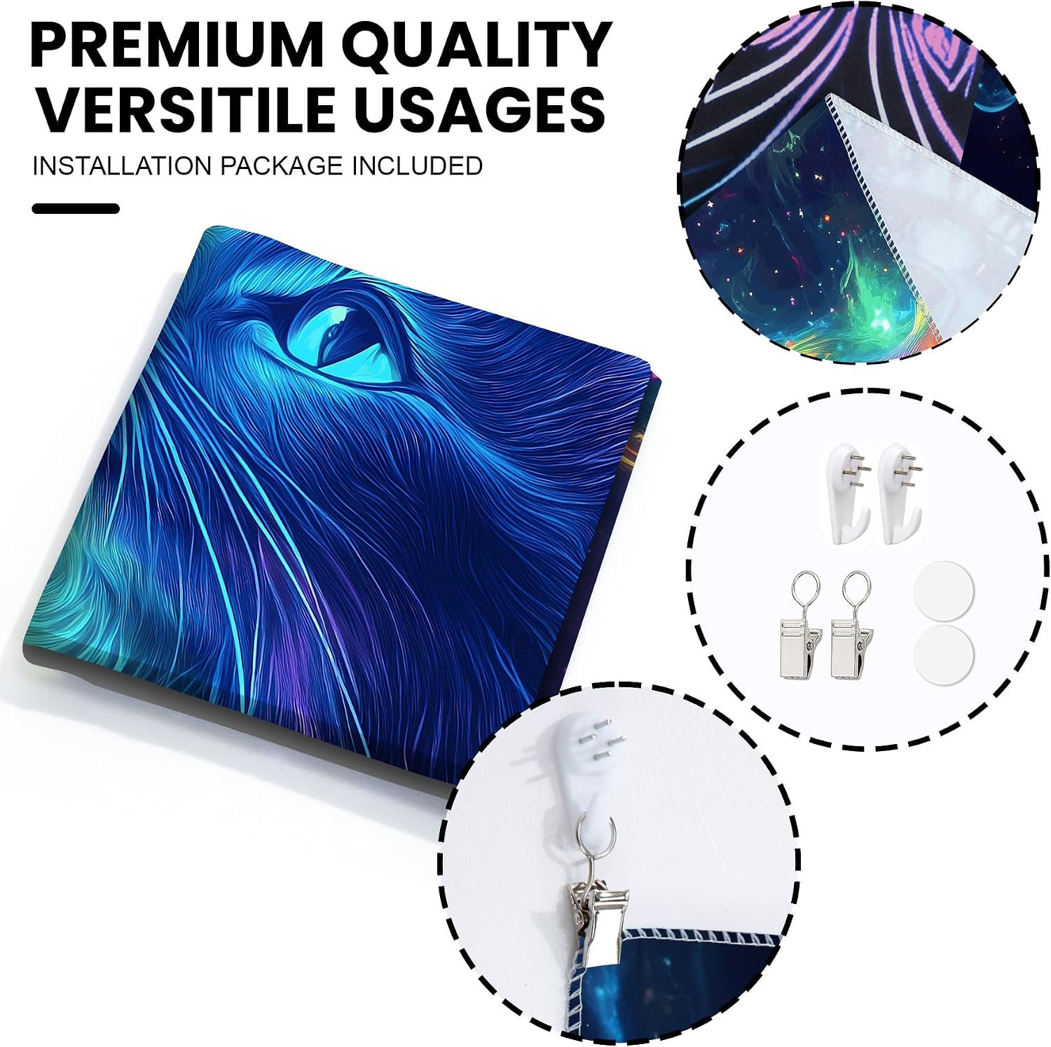 BVBOX Blacklight Tapestry,Animal Tapestry Glow In The Dark,UV Reactive Black Light Upright Posters Wall Hanging for Bedroom Dorm Living Room Backdrop Decor (Cat, 59L x 51W)