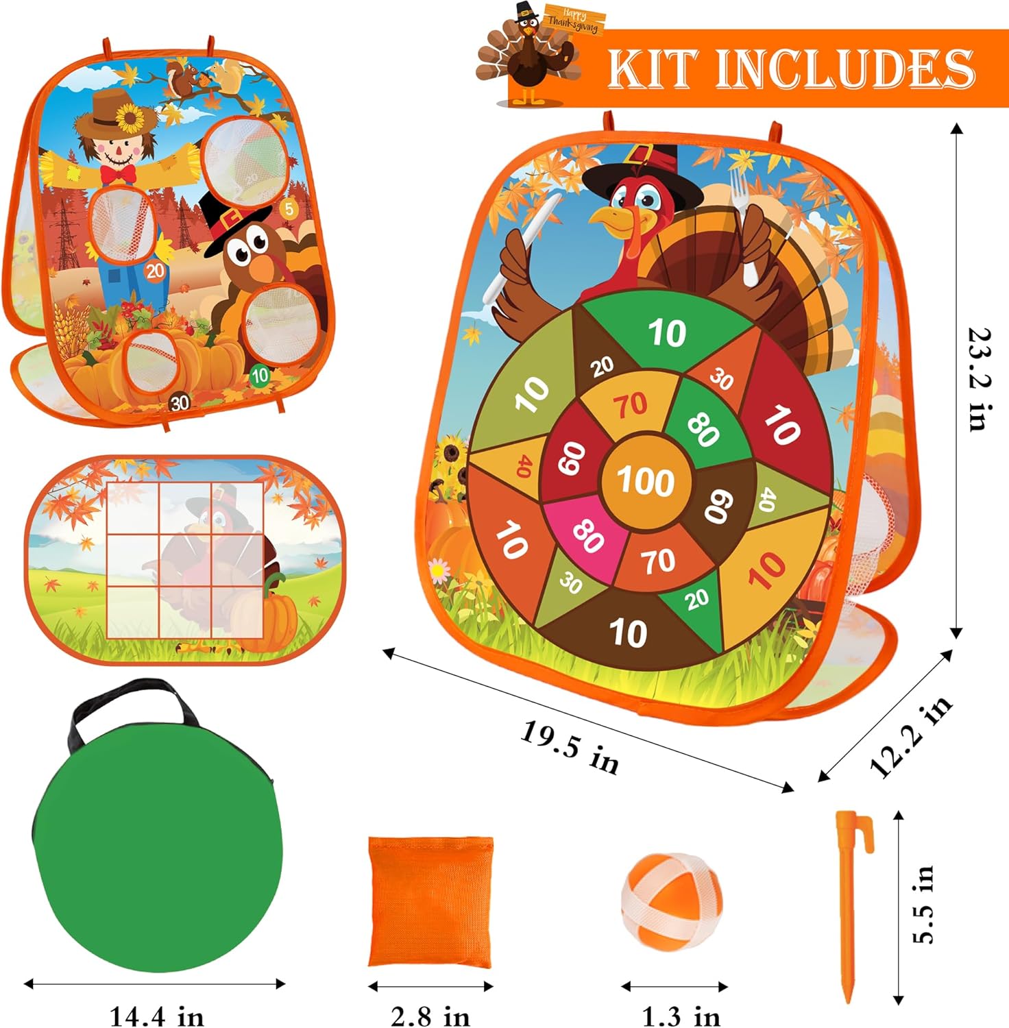 Fall Thanksgiving Bean Bag Toss Games for Kids, Fall Festival Party Games Outdoor Indoor Turkey Dart Board for Kids Carnival Games Toys Thanksgiving Party Favors for Boys Girls Family Yard Games