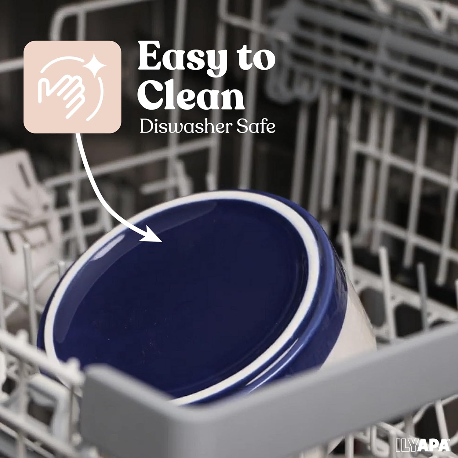 Ilyapa Ceramic Dog Bowls - Elevated for Medium Sized Pet with Raised Food and Water Set - Blue Double 6 inch, 28 Oz Bowls & 13x6.3x5.5 Wooden Stand