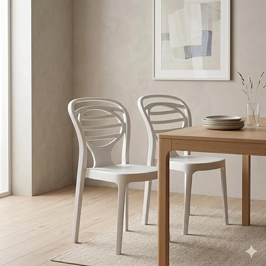 Oaknest Supreme Oak Armless Plastic Dining Chair | Compact & Ergonomic Design for Home, Living Room, Balcony & Outdoor Sea...