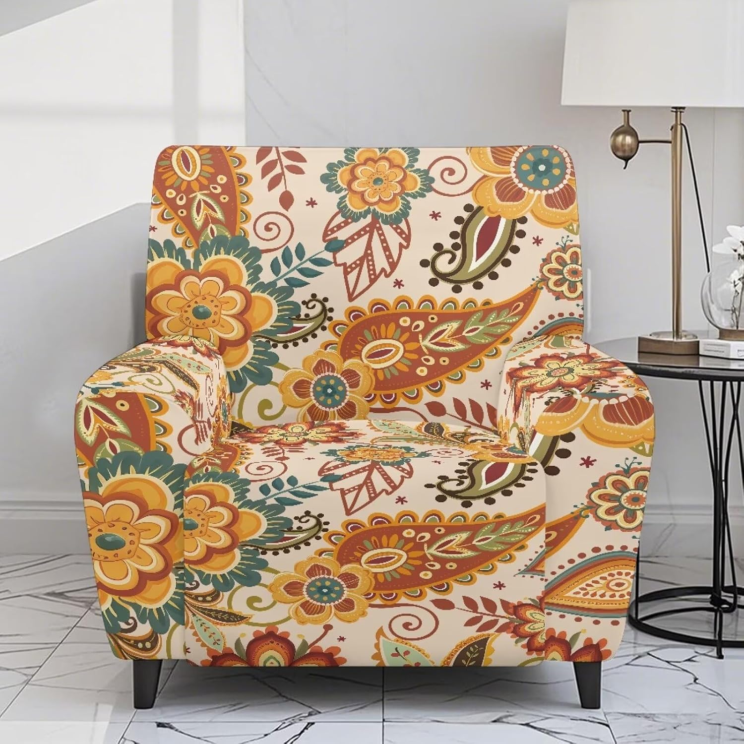 Talayituse Boho Mandala Flower Print Recliner Chair Covers 4-Pieces Soft Sofa Slipcovers Modern Home Decor, Stretchable Furniture Protector with Elastic Bottom