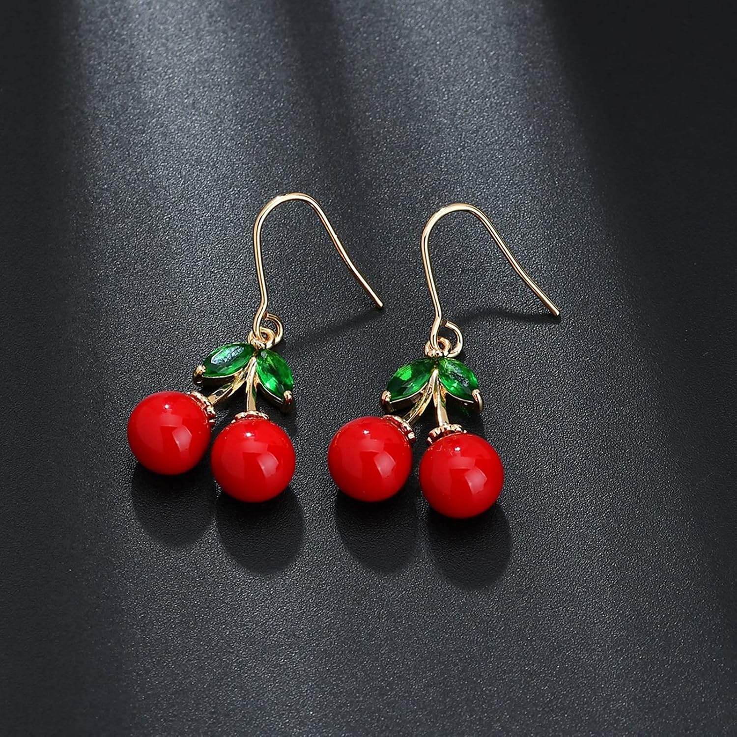 VONSSY Cherry Earrings | Simulated Gemstones Drop Dangle Red Earrings | Stylish Platinum/Rose Gold Leverback Cherry Crystal Stud | Shell Pearl Earrings | Cherry Jewelry Gift for Lovers