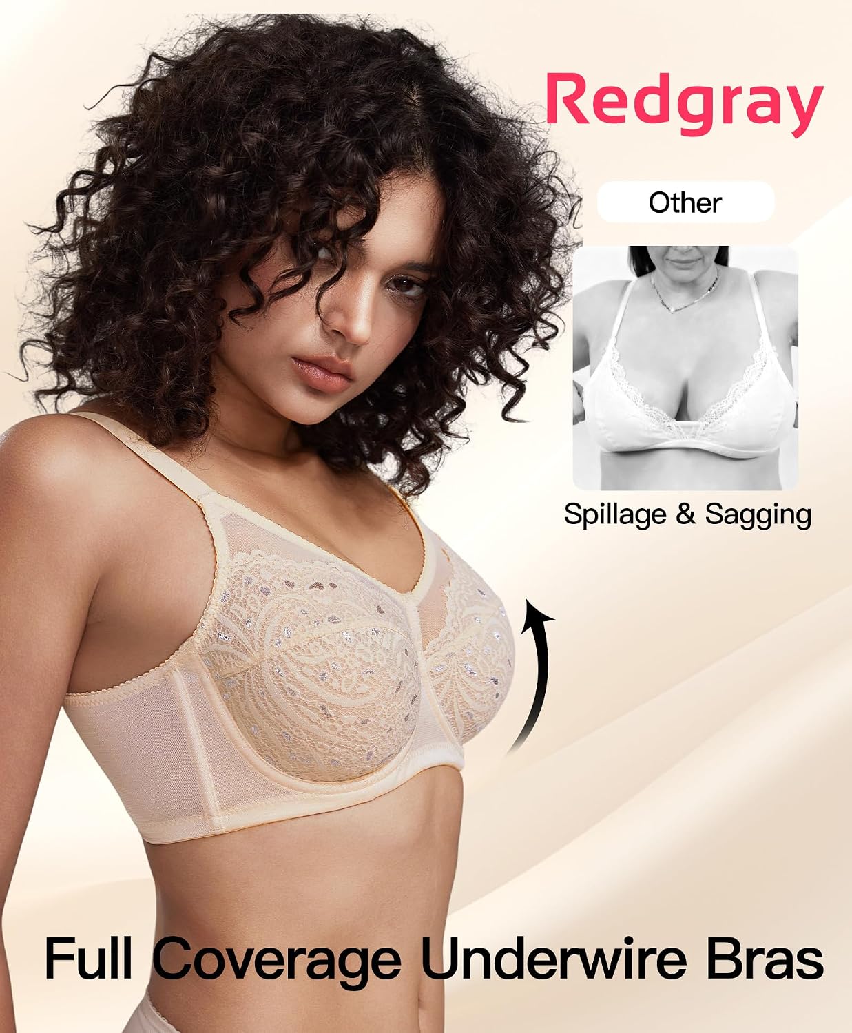 Minimizer Bras for Women Plus Size, Full Coverage Lace Unlined Bras with Underwire Support for Heavy Breast