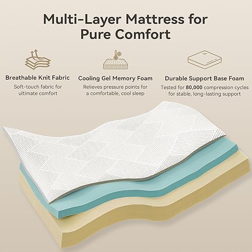 Miniatura 3 de BedsPick Colchón Queen de espuma viscoelástica de 10 pulgadas, firmeza media, gel refrescante para aliviar la presión y el dolor de espalda,