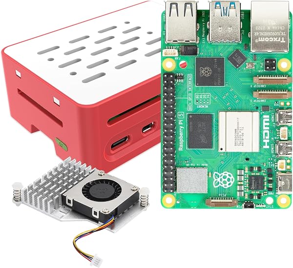 iRasptek basic kit for Raspberry Pi 5 8GB RAM with Red&White Case and Active Cooler - 1