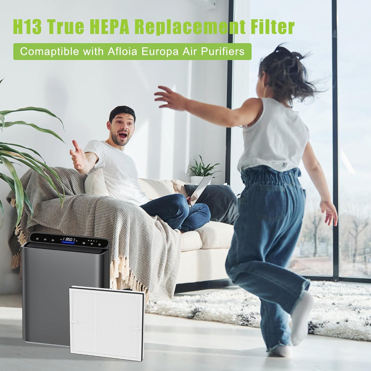 Europa Filter Replacement Compatible with Afloia Europa Air Purifier, 3-in-1 Filtration of Pre-filter, True HEPA and Activated Carbon Air Filter, 2 Pack