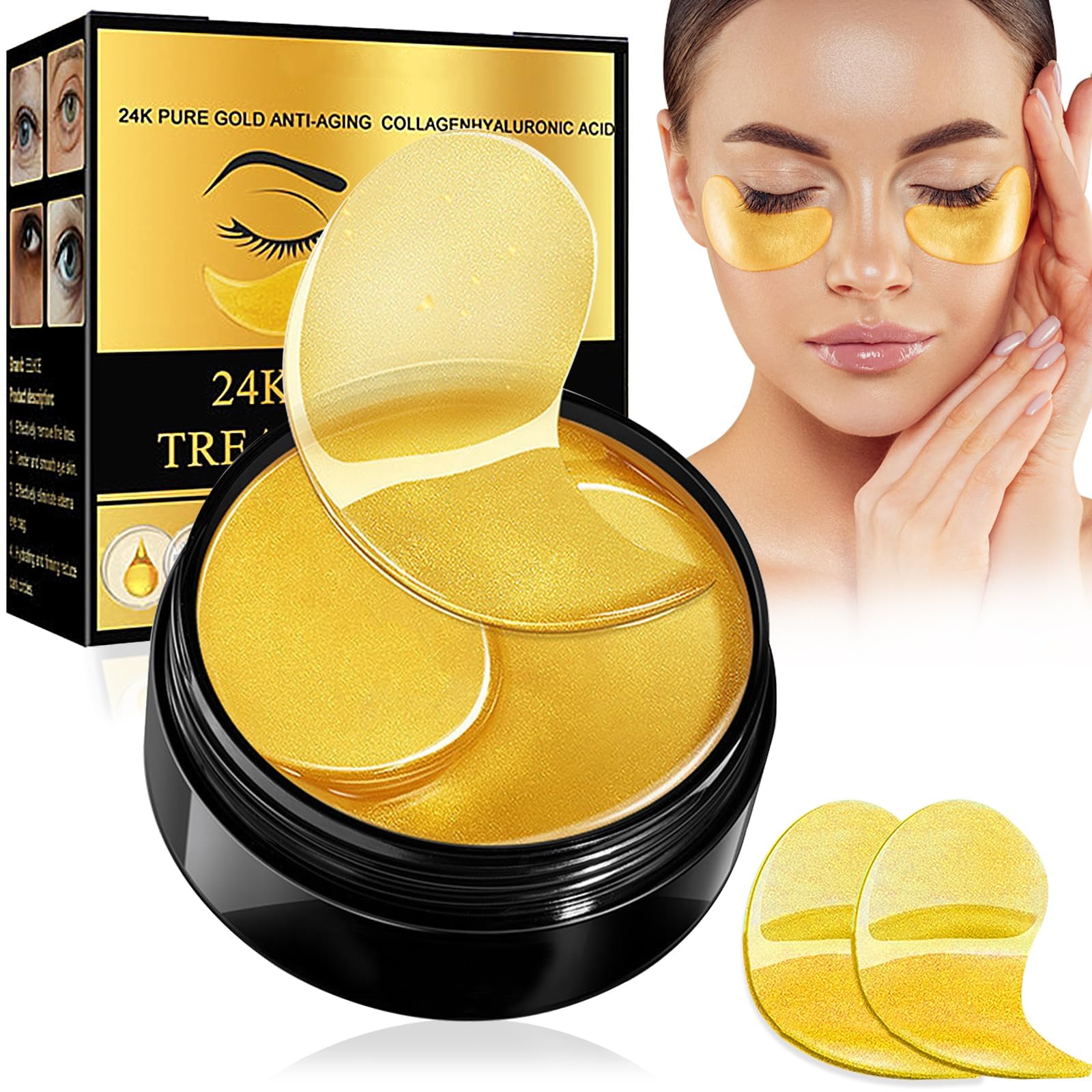 60 Pcs Patch Occhi 24k Gold, Maschera Occhi Collagene, Combattente Occhiaie Scure E Borse Sotto Gli Occhi, Idratante E Lenitiva Per Occhi Gonfi, Effetto Idratante E Antietà, Unisex