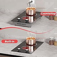 Vista 4 de Placa de cocina eléctrica, 2 quemadores, estufa eléctrica de 110 V 2000 W con control de perilla, encimera eléctrica radiante de 12 pulgadas e