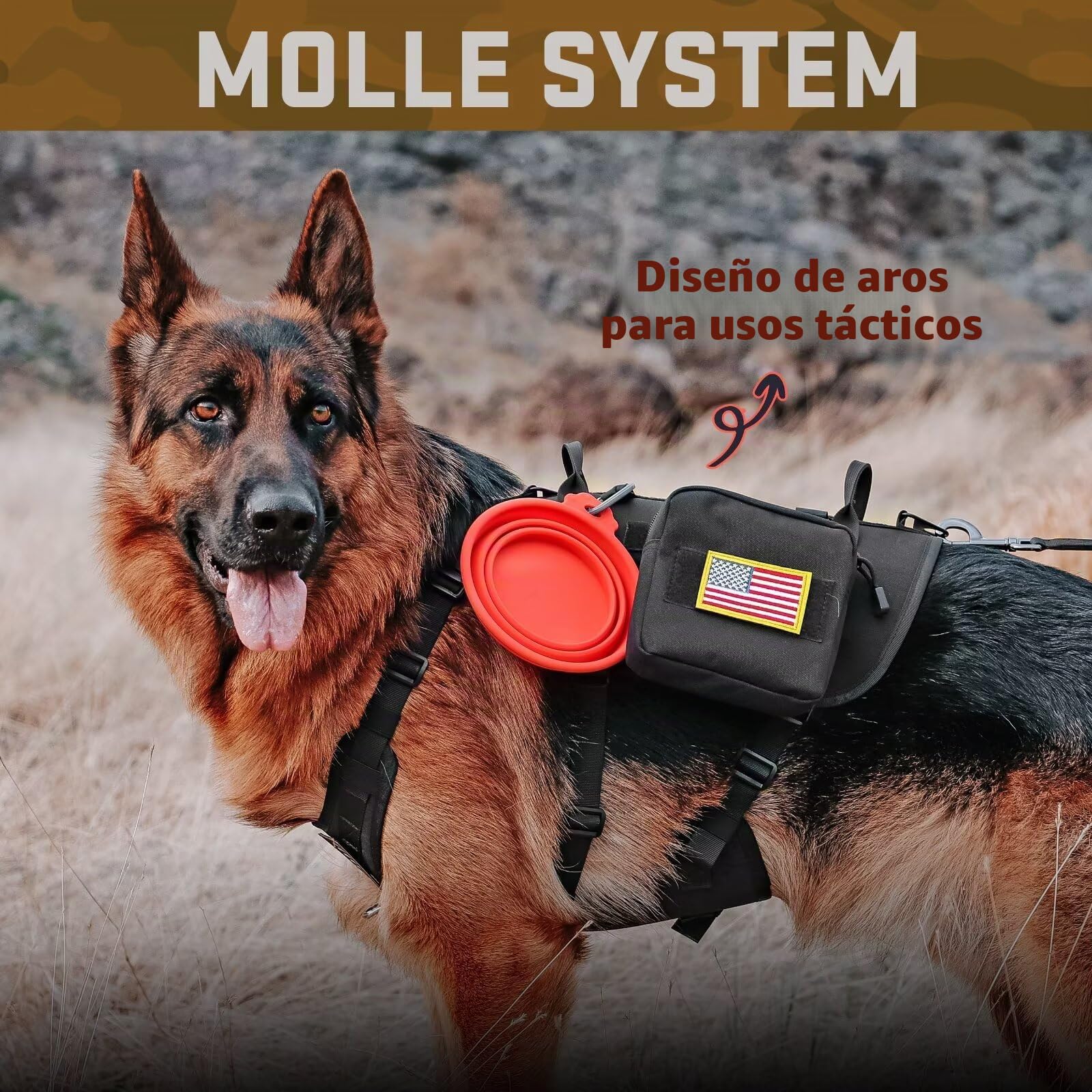 Forestpaw Arnés táctico para Perro de tamaño Mediano, con asa, Estilo Militar sin tirones, con Bolsillos Ajustables para Perros medianos, Negro, Pecho de 19.5 a 41.5 Pulgadas