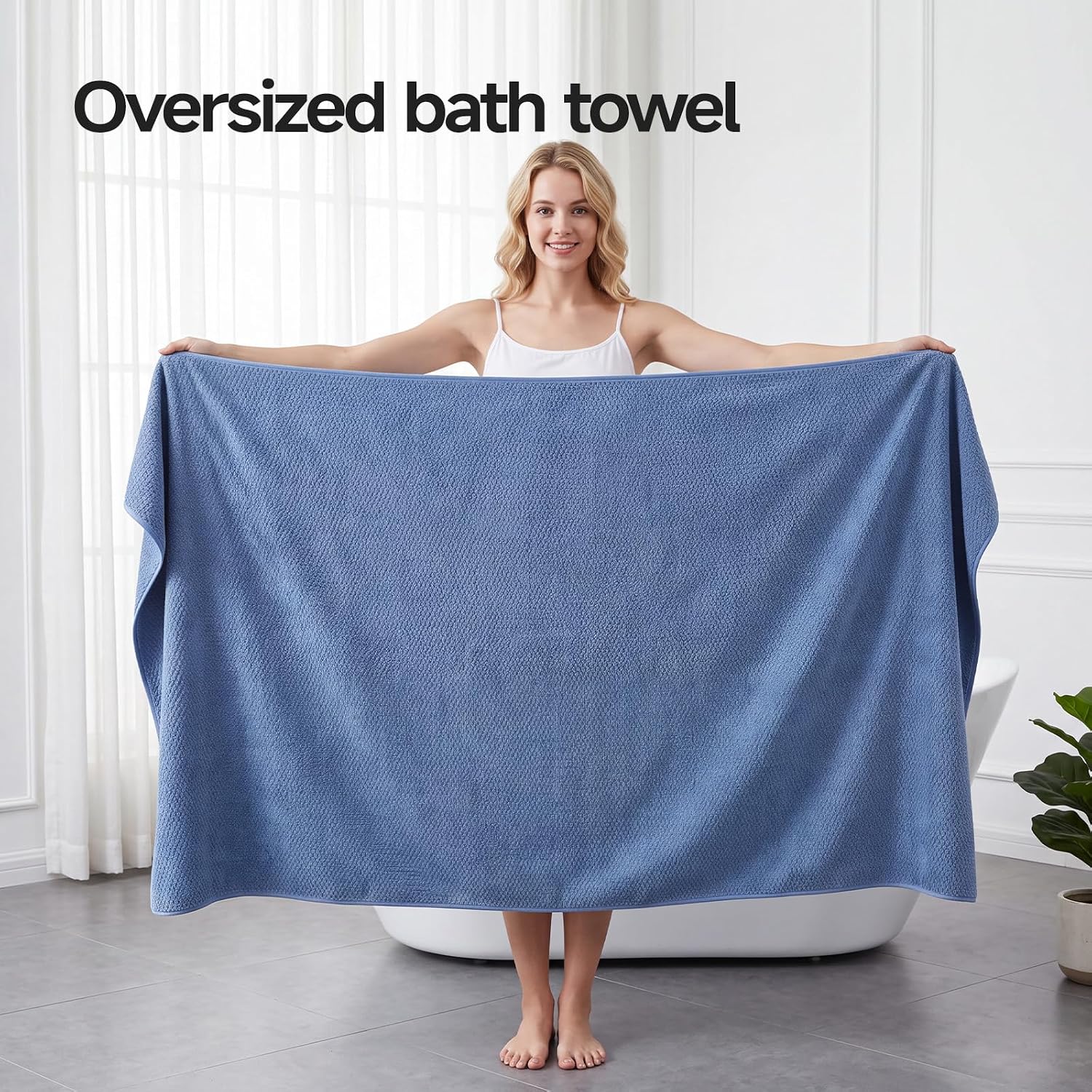 ecolook Microfiber Large Bath Towel Set of 6, Soft & Highly Absorbent, Blue | 2 Oversized 35x70 in Bath Towels, 2 Hand Towels & 2 Washcloths | Quick Dry, Low Lint for Bathroom, Spa, Gym, Hotel & Travel