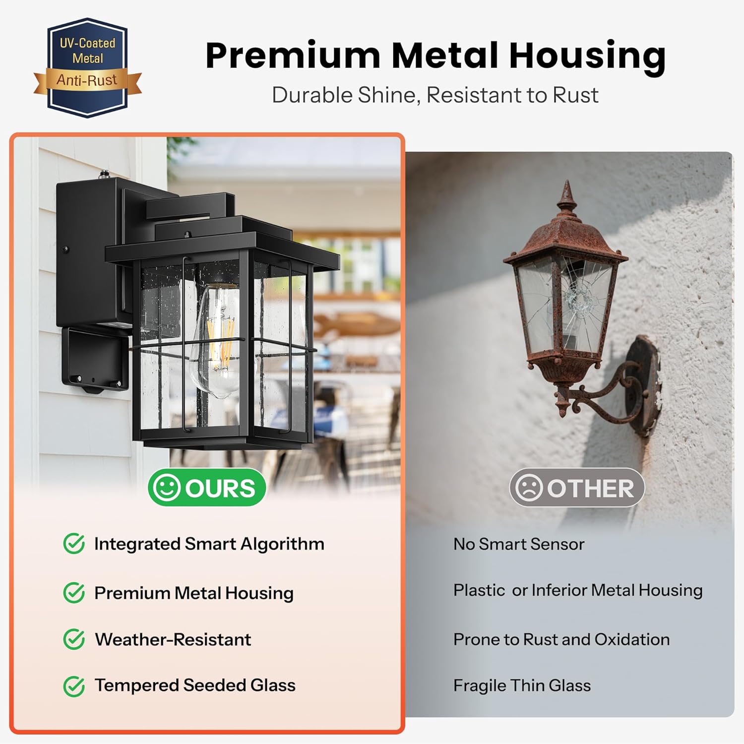Gleamz Outdoor Wall Light Dusk to Dawn, Black Front Porch Light with GFCI Outlet, Modern Exterior Lighting Fixtures with Outlet, Exterior Wall Sconce Wall Mount, Outside Lantern Lights with E26 Sockt