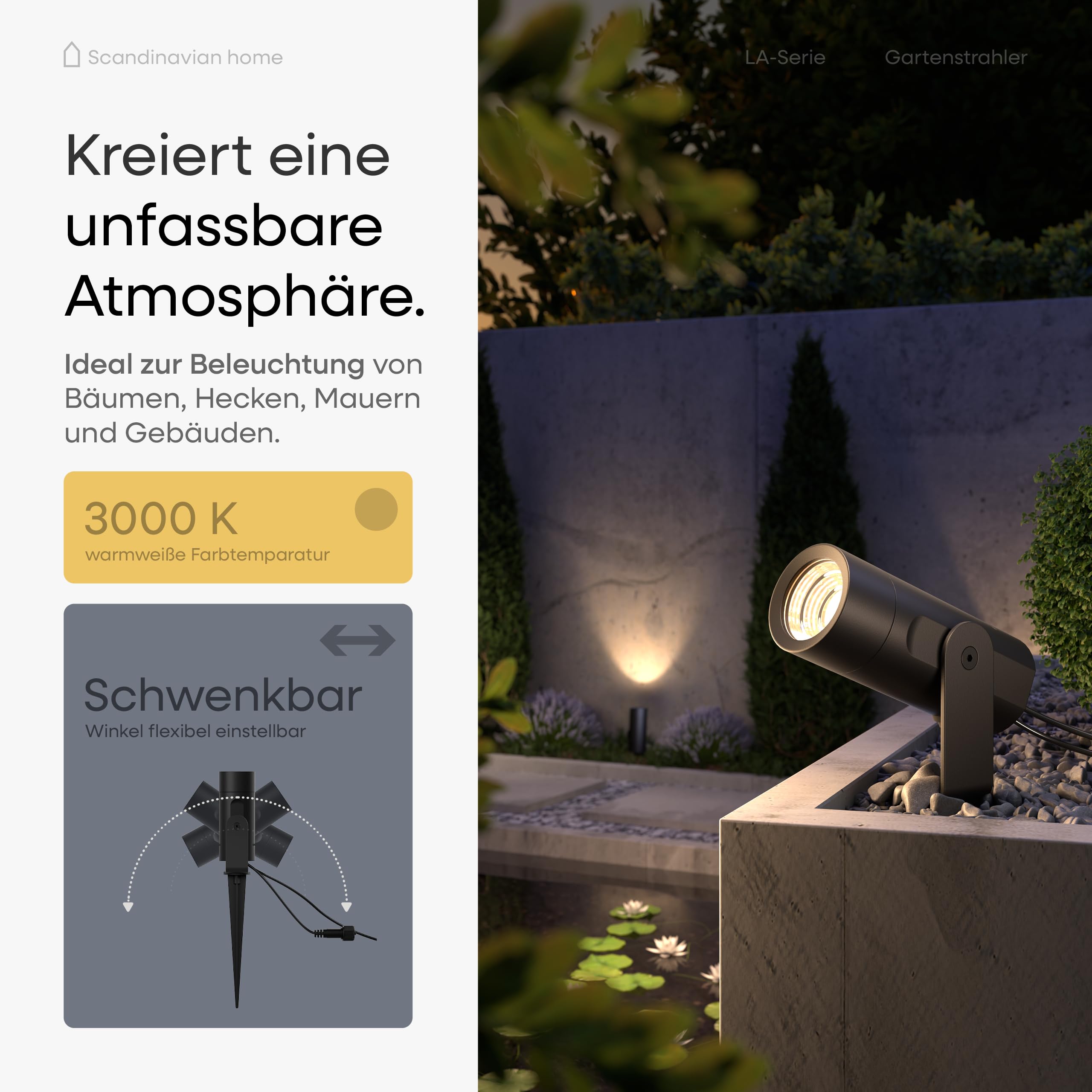 Scandinavian home Gartenbeleuchtung 4er Set - 12V LED Gartenstrahler mit Erdspieß, IP65 Wasserdicht, 3000K Warmweiß, Strahler Außen - Erweiterbare Gartenbeleuchtung mit Strom für Garten & Wege