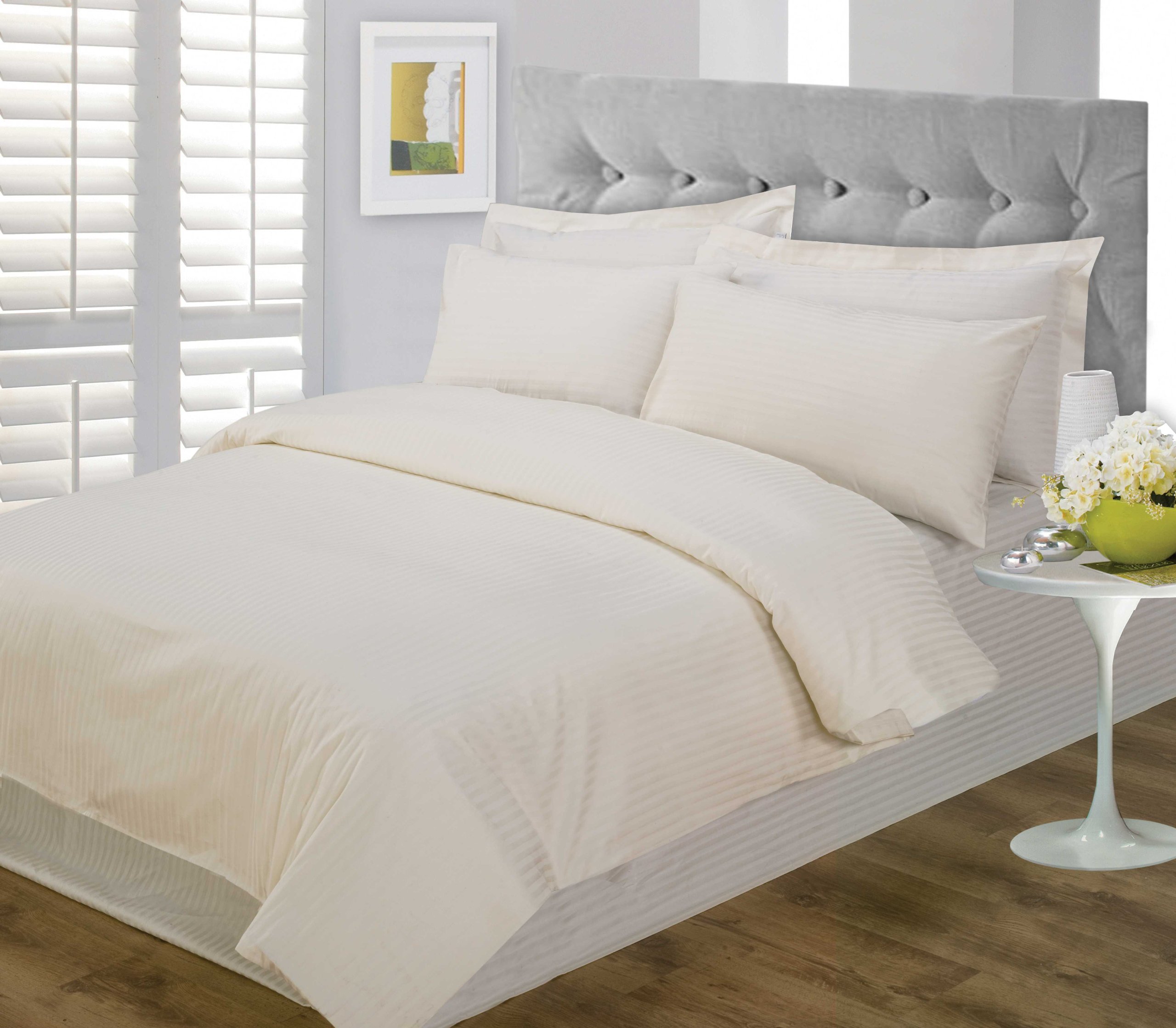 Hotel Satin Stripe Bedding Cream Housewife Pillowcases (pair) Supreme Cotton Rich Satin Stripe 250 Thread Count